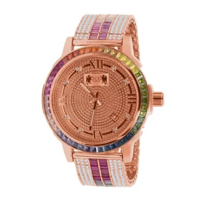 Pre-owned Ice House Mens Rainbow Multi Tone Watch Rose Gold Solid Steel Bezel Band Real Diamond Dial