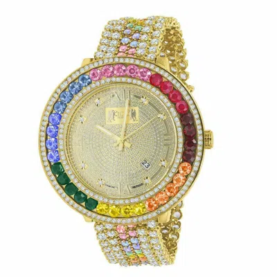 Pre-owned Ice House Mens Real Genuine Diamond Rainbow Multi Tone 18k Yellow Gold Finish Custom Watch