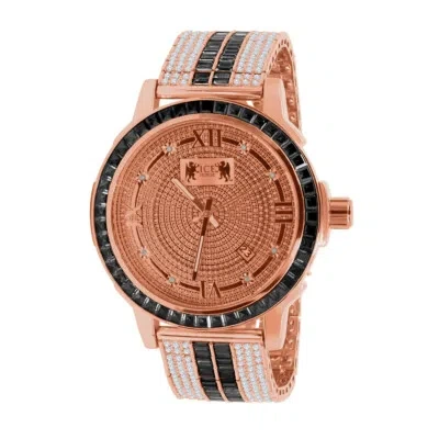 Pre-owned Ice House Mens Rose Gold Black Onyx Real Diamond Dial Solid Steel Custom Bezel Band Watch