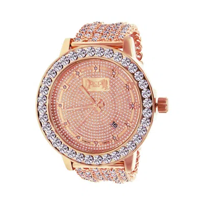 Pre-owned Ice House Mens Sleek Khronos Custom Solitaire Watch Real Diamond Rose Gold Tone Band Bezel