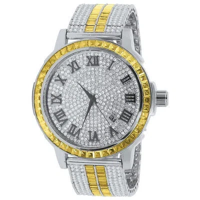 Pre-owned Ice House Mens White Finish Canary Roman Numeral Solid Steel Bezel Simulated Diamond Watch