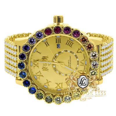 Pre-owned Ice House Rainbow Gold Multi Tone Prong Set Custom Time Piece Men's Custom Watch Xl 55mm