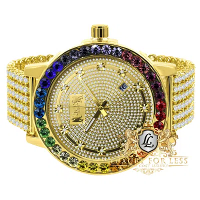 Pre-owned Ice House Rainbow Multi Gold Gold Tone Real Diamond Dial Solitaire Men's Custom Watch 55mm
