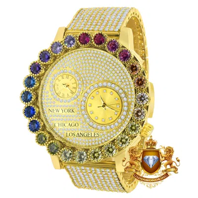 Pre-owned Ice House Rainbow Multi Tone Chronograph Real Diamond Dial Men's Yellow Gold Finish Watch