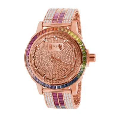 Pre-owned Ice House Rainbow Multi Tone Mens Watch Rose Gold Solid Steel Bezel Band Real Diamond Dial