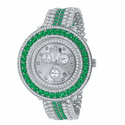 Pre-owned Ice House Real Diamond Dial Green Emerald Xxl Custom Mens Watch 18k White Gold Finish Date
