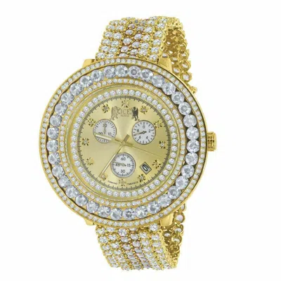 Pre-owned Ice House Real Diamond Yellow Gold Tone Xl Face 2 Tone Custom Removable Bezel Men's Watch