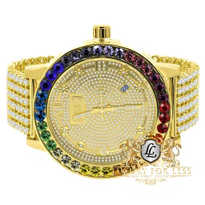 Pre-owned Ice House Roman Face Rainbow Multi Gold Tone Real Diamond Dial Men's Custom Watch Xl 55mm