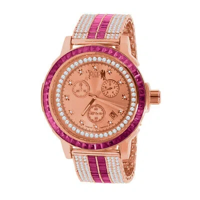 Pre-owned Ice House Rose Gold Ruby Red Real Diamond Dial Watch Stainless Steel Custom Bezel & Band