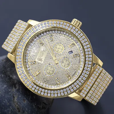 Pre-owned Ice House Solid Stainless Steel Real Diamond Dial 18k Gold Tone Finish Mens Watch