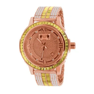 Pre-owned Ice House Solid Steel Bezel Watch Rose Gold Real Diamond Dial Custom Band Canary W/date
