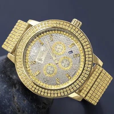 Pre-owned Ice House Stainless Steel Canary Genuine Diamond Dial 18k Gold Men's Watch