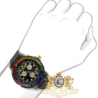 Pre-owned Ice House Stainless Steel Rainbow Multi Tone Black Gold Simulated Diamond Mens Xl Watch