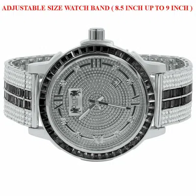 Pre-owned Ice House White Gold Tone Real Diamond Dial Black Onyx Solid Steel Custom Bezel Band Watch