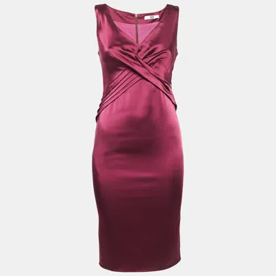 Pre-owned Ice Iceberg Dress Burgundy Stretch Satin Pleated Sheath Dress Xs