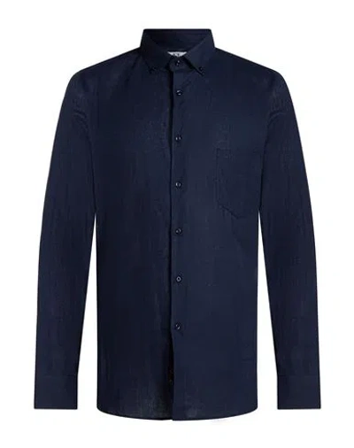 Ice Iceberg Man Shirt Navy Size 17 ½ Linen, Cotton In Blue