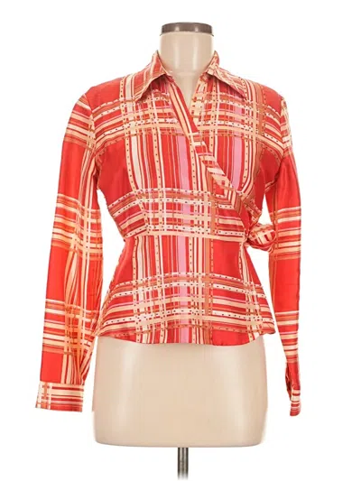 Pre-owned Ice Long Sleeve Silk Top Red Square Neckline Tops