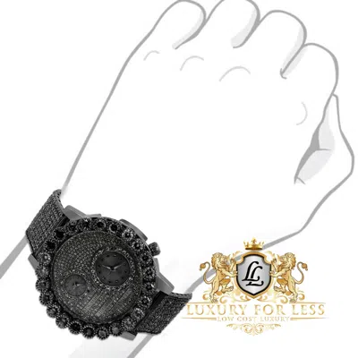 Pre-owned Ice Master Men's Black Gold Tone Prong Set Real Diamond Dial 2 Time Zone Chronograph Watch
