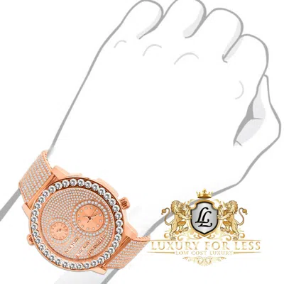 Pre-owned Ice Master Rose Gold Finish Solitaire Real Diamond Dial 2 Time Zone Chronograph Men's Watch