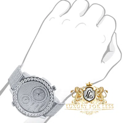 Pre-owned Ice Master White Gold Tone Solitaire Real Diamond Dial 2 Time Zone Chronograph Men's Watch