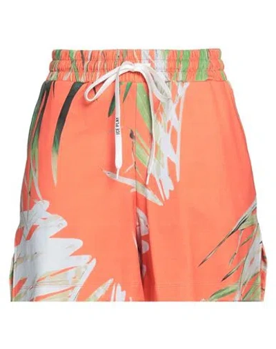 Ice Play Woman Shorts & Bermuda Shorts Orange Size M Cotton, Elastane
