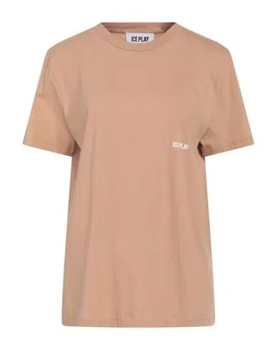 Ice Play Woman T-shirt Camel Size L Cotton In Beige