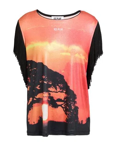 Ice Play Woman T-shirt Orange Size L Polyester, Elastane