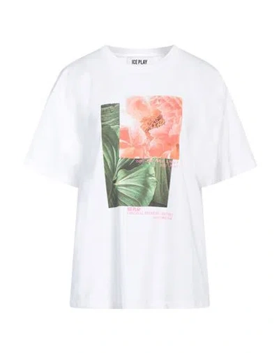 Ice Play Woman T-shirt Salmon Pink Size S Cotton In White