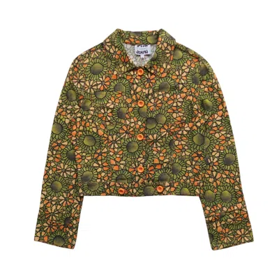 Pre-owned Iceberg 80's  Jeans Floral Work Cropped Jacket In Green