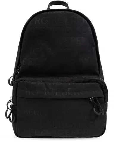 Iceberg All Over Logo-embossed Backpack In Black