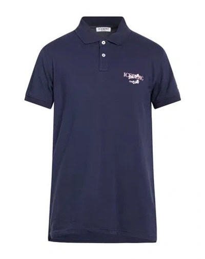 Iceberg Beachwear Man Polo Shirt Navy Size Xl Cotton, Elastane In Blue