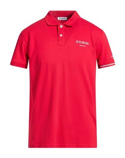 Iceberg Beachwear Man Polo Shirt Red Size Xxl Cotton, Elastane