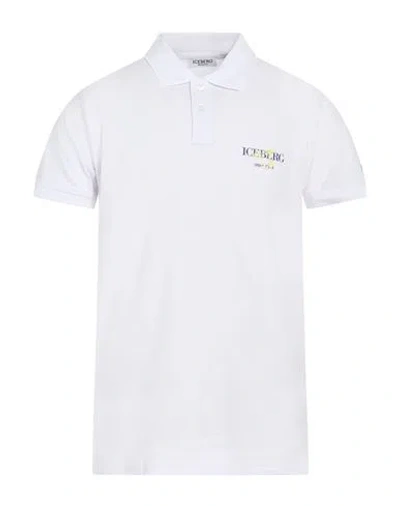 Iceberg Beachwear Man Polo Shirt White Size Xxl Cotton, Elastane