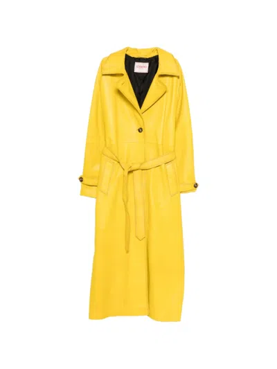 Iceberg Belted Leather Coat In Yellow