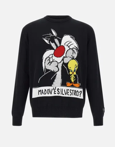 Iceberg Black Cotton Sweater With Cartoon Inlays