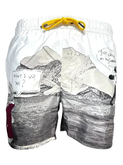Iceberg Bugs Bunny-landscape Swim Shorts In White