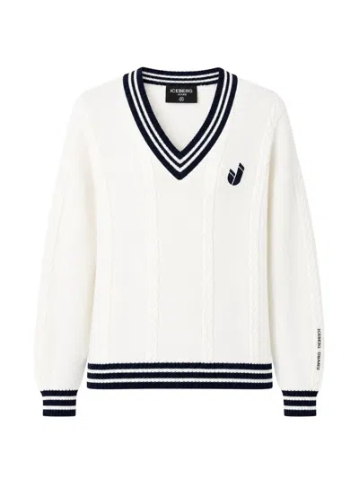Iceberg Cable-knit Striped-trim Knitwear In White