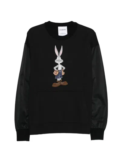 Iceberg Cartoon Embroidery Sweatshirt In Black