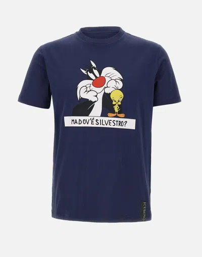 Iceberg Cartoon Print Blue T Shirt For Men