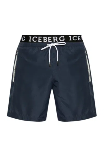 Iceberg Logo-waistband Swim Shorts In Blu