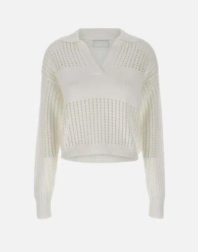 Iceberg Cotton Polo Shirt With Perforated Stripes In White