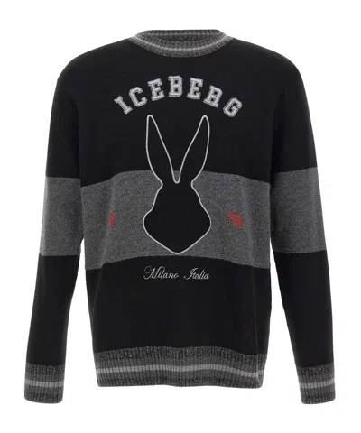 Iceberg Bugs Bunny Striped Sweater In Black
