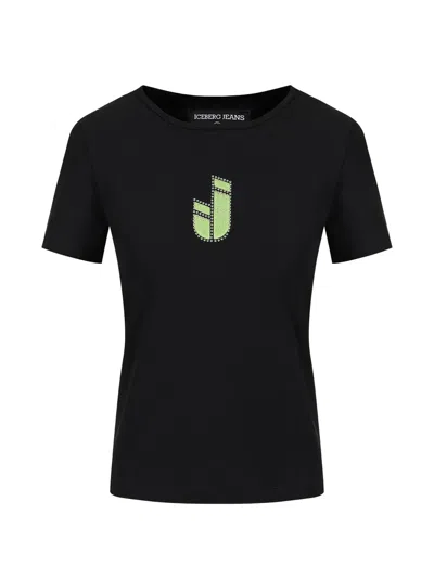 Iceberg Crystal-embellished Logo-patch T-shirt In Black