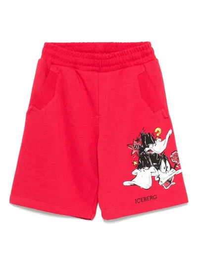 Iceberg Kids' Daffy Duck-print Track Shorts In Red
