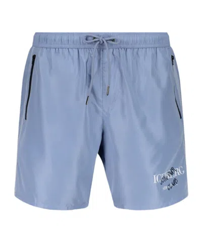 Iceberg Logo-print Drawstring Swim Shorts In Blue