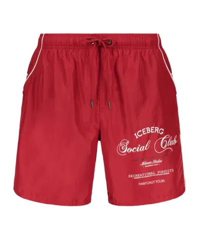 Iceberg Logo-print Piped Swim Shorts In Red