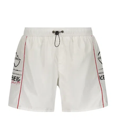 Iceberg Elastic Waist Swim Trunks In White