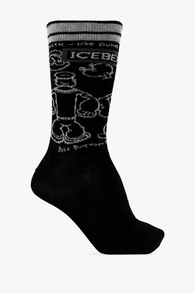 Iceberg Embroidered Socks In Black