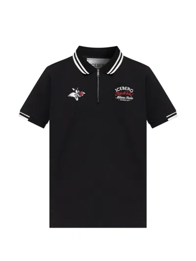 Iceberg Embroidered Tipped Polo Shirt In Black
