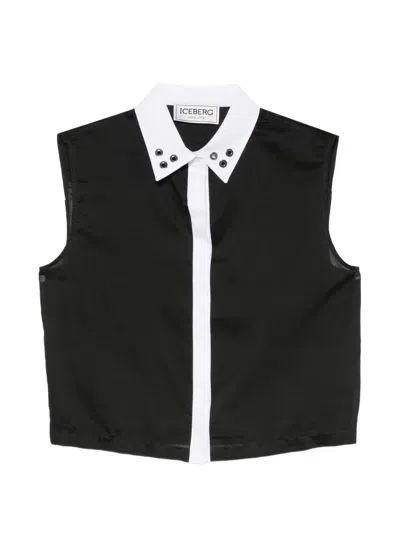 Iceberg Eyelet-embellished Sleeveless Blouse In Black